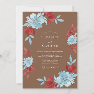 Braunblaue Blütenhochzeit Einladung