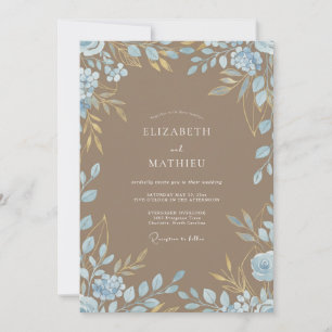 Braunblaue Eukalyptus-Hochzeit Einladung