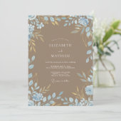 Braunblaue Eukalyptus-Hochzeit Einladung (Stehend Vorderseite)