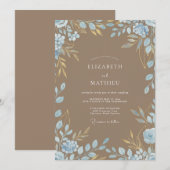 Braunblaue Eukalyptus-Hochzeit Einladung (Vorne/Hinten)