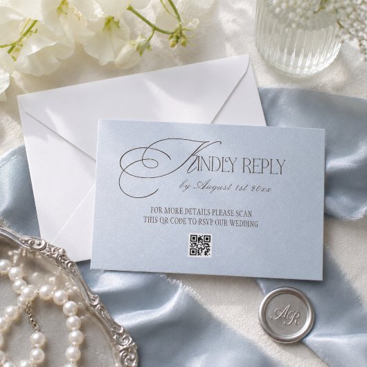 Braunblaue Luxus-Hochzeits-QR-Code RSVP Karte