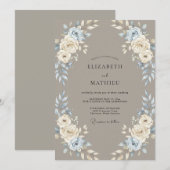 Braunblaue Rosenhochzeit Einladung (Vorne/Hinten)