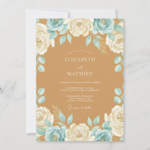 Braunblaue warme Rosenhochzeit Einladung