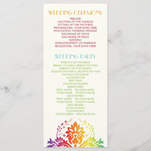 Braunbogen-Farben-Damastenheirat Programm (Rückseite)