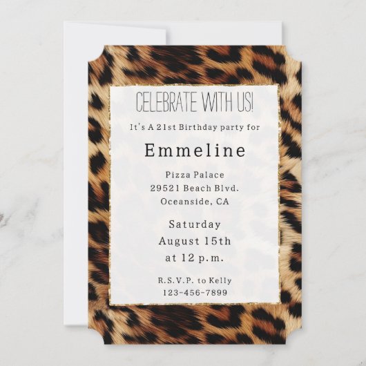 Brauncreme Leopard Einladung (Vorderseite)
