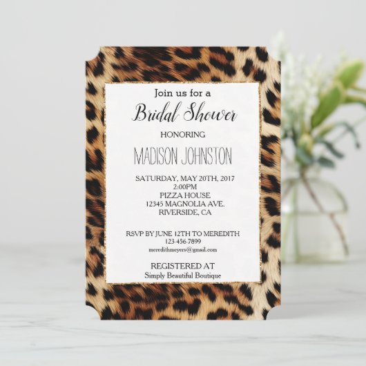 Brauncreme Leopard Einladung (Stehend Vorderseite)