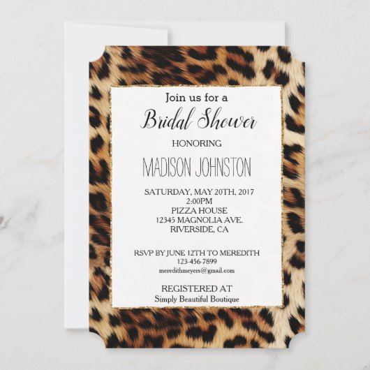 Brauncreme Leopard Einladung (Vorderseite)