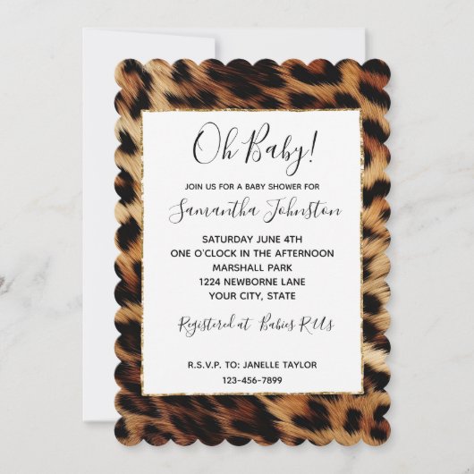 Brauncreme Leopard Einladung (Vorderseite)