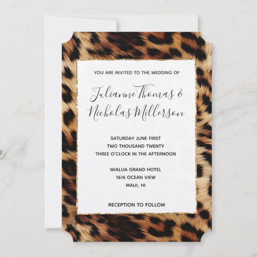 Brauncreme Leopard-Hochzeit Einladung (Vorderseite)