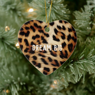 Brauncreme Leopard Keramik Ornament