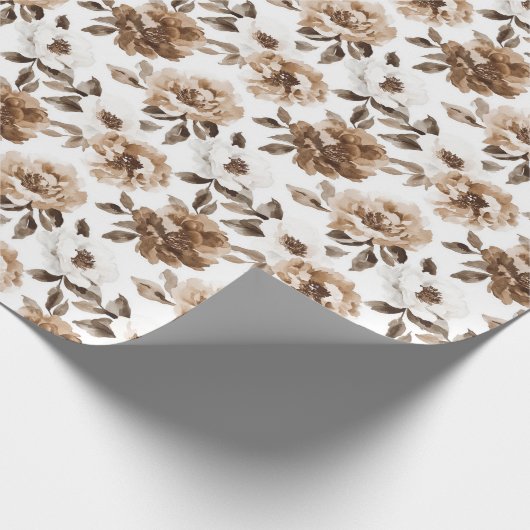 Brauncreme Weiße Blume Geburtstag Geschenkpapier (Ecke)