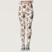 Brauncreme Weiße Blume Leggings (Vorderseite)