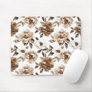 Brauncreme Weiße Blume Mousepad