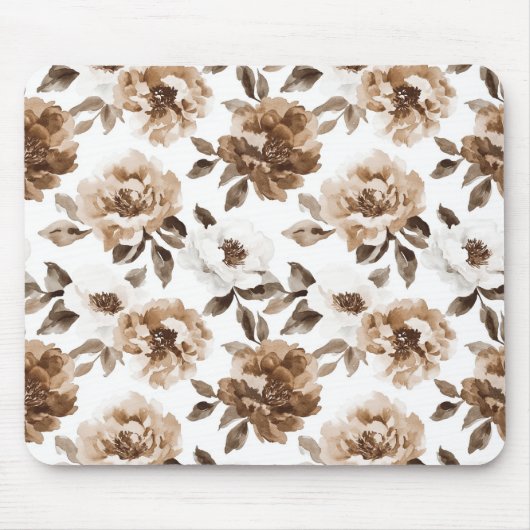 Brauncreme Weiße Blume Mousepad (Vorne)
