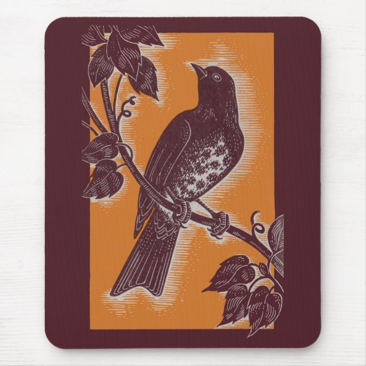 Braundrossel mit Orange Mousepad (Vorne)