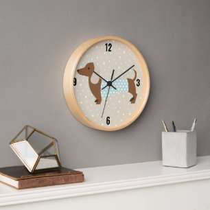 Braune animierte Dachshund-Wanduhr Uhr