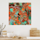 Braune, Aquamarine, orangefarbene Marmorflüssigkei Poster (Küche)