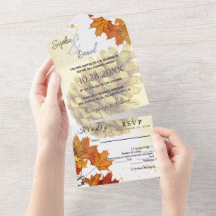 Braune Aquarell-Herbst All In One Einladung