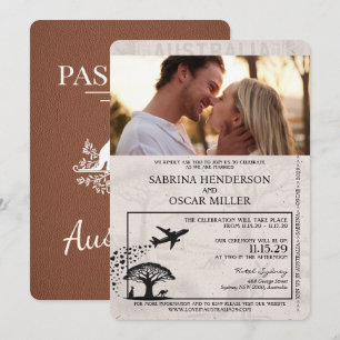Braune australische Hochzeitseinladung mit Reisepa Einladung