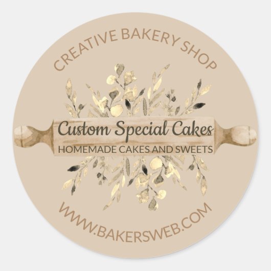 Braune Bäckerei Blume Kochen Rolling Button Runder Aufkleber (Vorderseite)