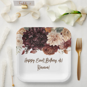 Braune Beige Blumen Florale Party Pappteller