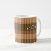 Braune beige Farbtöne gestreift vertikale Muster Kaffeetasse (VorderseiteRechts)