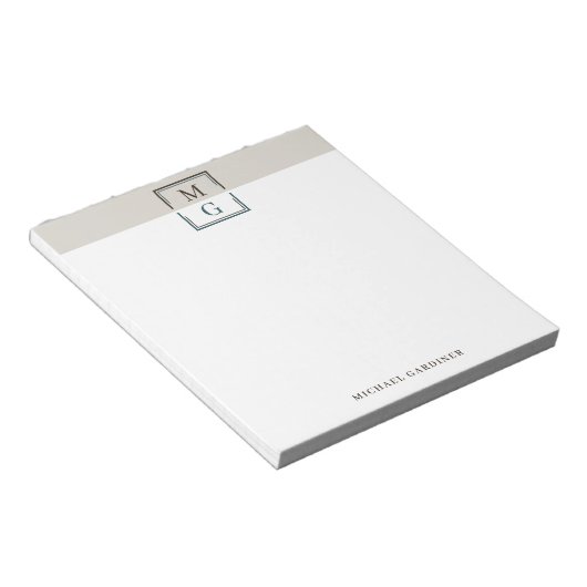 Braune Beige grüne Saubere Mantel Monogramm und Na Notizblock (angewinkelt)