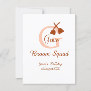 Braune Besen Squad Geburtstagsname Pfirsich-Monogr Postkarte