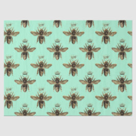 Braune Bienenköniginnen auf grünem Minz-Dekoupage Seidenpapier