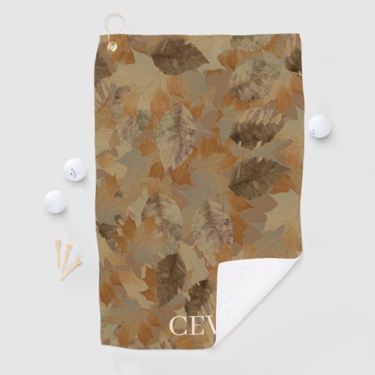Braune Blätter Custom Monogramm oder Name Camo Golfhandtuch (Insitu)