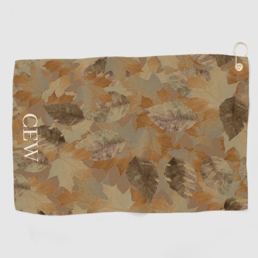 Braune Blätter Custom Monogramm oder Name Camo Golfhandtuch (Horizontal)