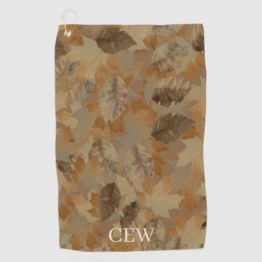 Braune Blätter Custom Monogramm oder Name Camo Golfhandtuch (Vorderseite)