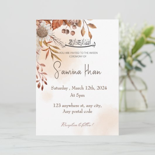 Braune Blätter mit Ameen laden Einladung (Stehend Vorderseite)