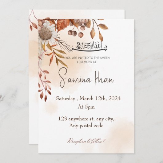 Braune Blätter mit Ameen laden Einladung (Vorne/Hinten)