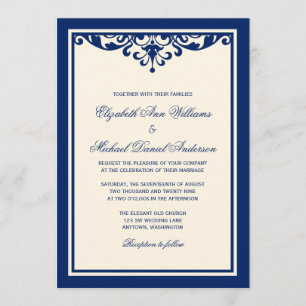 Braune Blau und Elfenbein Hochzeitskarten mit Schw Einladung