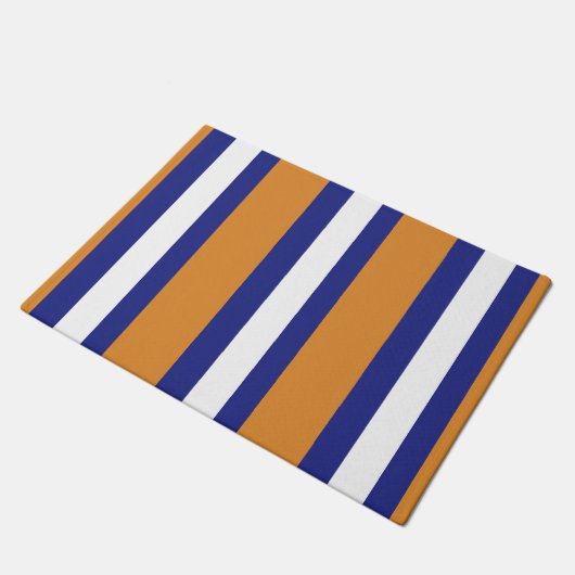 Braune, blau-weiße Streifen Fußmatte (Schrägansicht)