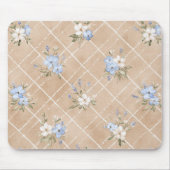 Braune Blaue Weiße Blumen Mousepad (Vorne)