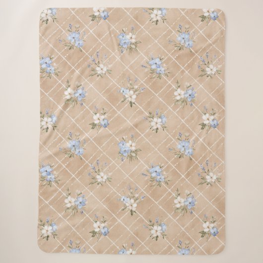 Braune Blaue Weiße Blumen Sherpadecke (Vorderseite)
