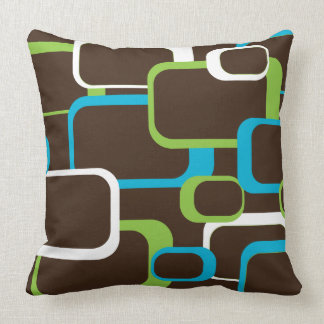 Braune, blaue, weiße Retro-Quadrate Kissen