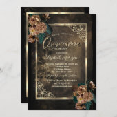 Braune Blume Gold Rahmen Gothic Quinceañera Einladung (Vorne/Hinten)