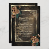 Braune Blume Gold Rahmen Gothic Sweet 16 Einladung (Vorne/Hinten)