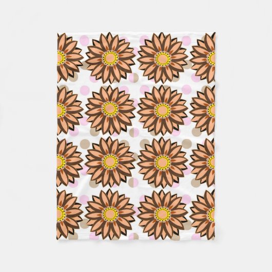 Braune Blume Pink Polka dot Floral Muster Fleecedecke (Vorderseite)