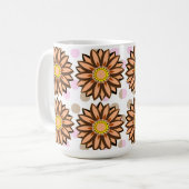 Braune Blume Pink Polka dot Floral Muster Kaffeetasse (Vorderseite Links)