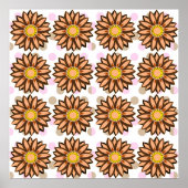 Braune Blume Pink Polka dot Floral Muster Poster (Vorne)