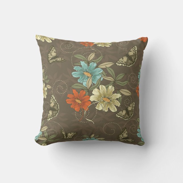 Braune Blume Schmetterlinge Kissen (Vorderseite)