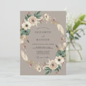 Braune Blumen Boho-Hochzeit Einladung (Stehend Vorderseite)