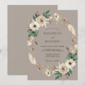 Braune Blumen Boho-Hochzeit Einladung (Vorne/Hinten)