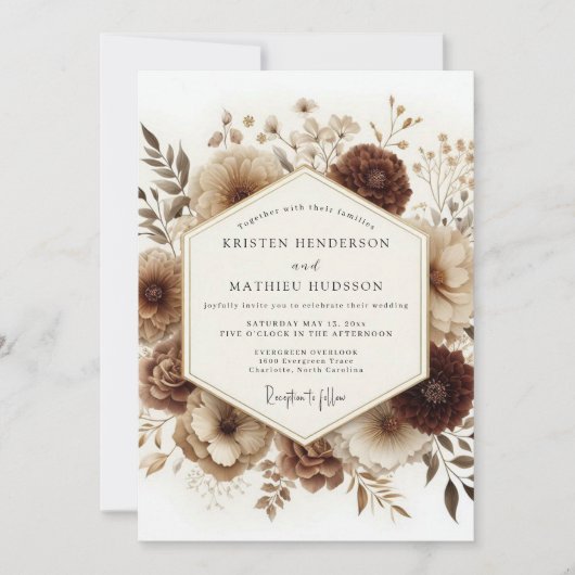 Braune Blumen Hochzeit im Wald Einladung (Vorderseite)