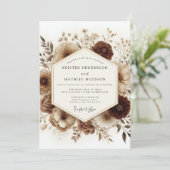 Braune Blumen Hochzeit im Wald Einladung (Stehend Vorderseite)
