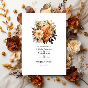 Braune Blumenmischung Winterhochzeit Einladung